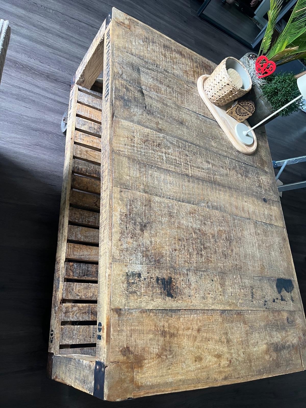 Industriële salontafel op wielen - 120x78x55 cm, Ophalen, 50 – 75, Gebruikt, 100 tot 150 cm
