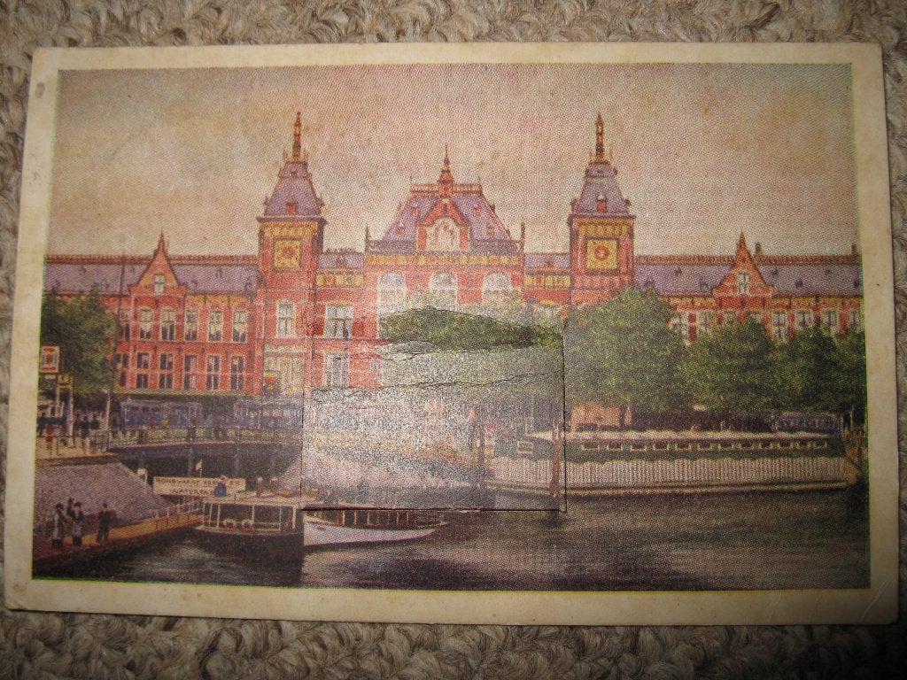 Ansichtkaart Centraal Station Amsterdam. Aquarel M.v. Boordt, Ophalen of Verzenden, 1940 tot 1960, Gelopen, Noord-Brabant