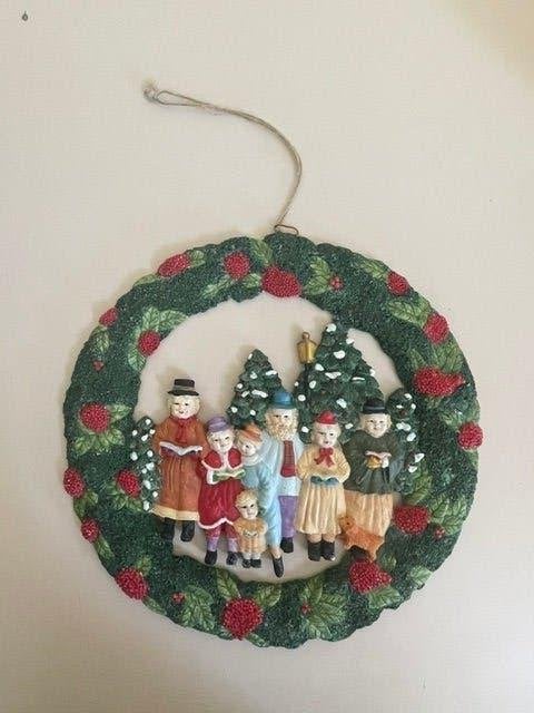 Vintage 3D kerstkrans Carol singers zangers. Jaren '70., Ophalen