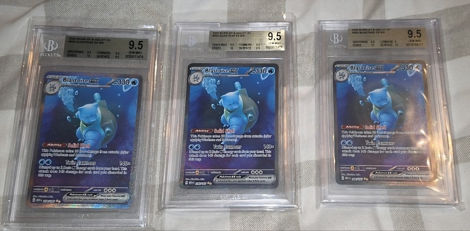 3x Blastoise ex 183/165 (BGS 9.5) - Pokémon TCG, Ophalen of Verzenden, Zo goed als nieuw, Meerdere kaarten