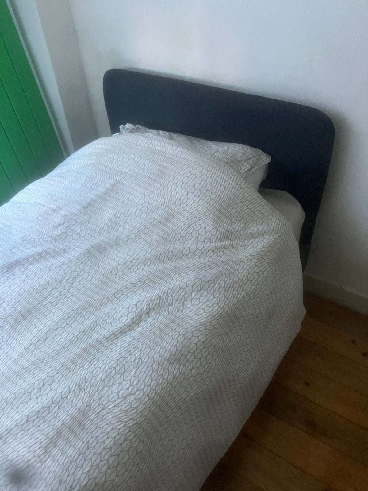 Slattum bed 90 x 200 met matras en bovenmatras, Ophalen, 90 cm, Eenpersoons, Zwart