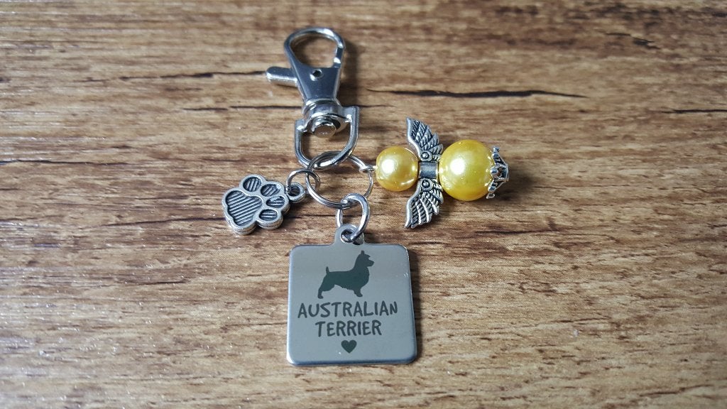 Sleutelhanger Australische terrier RVS met beschermengeltje, Dieren en Toebehoren, Verzenden, Nieuw, Overige typen