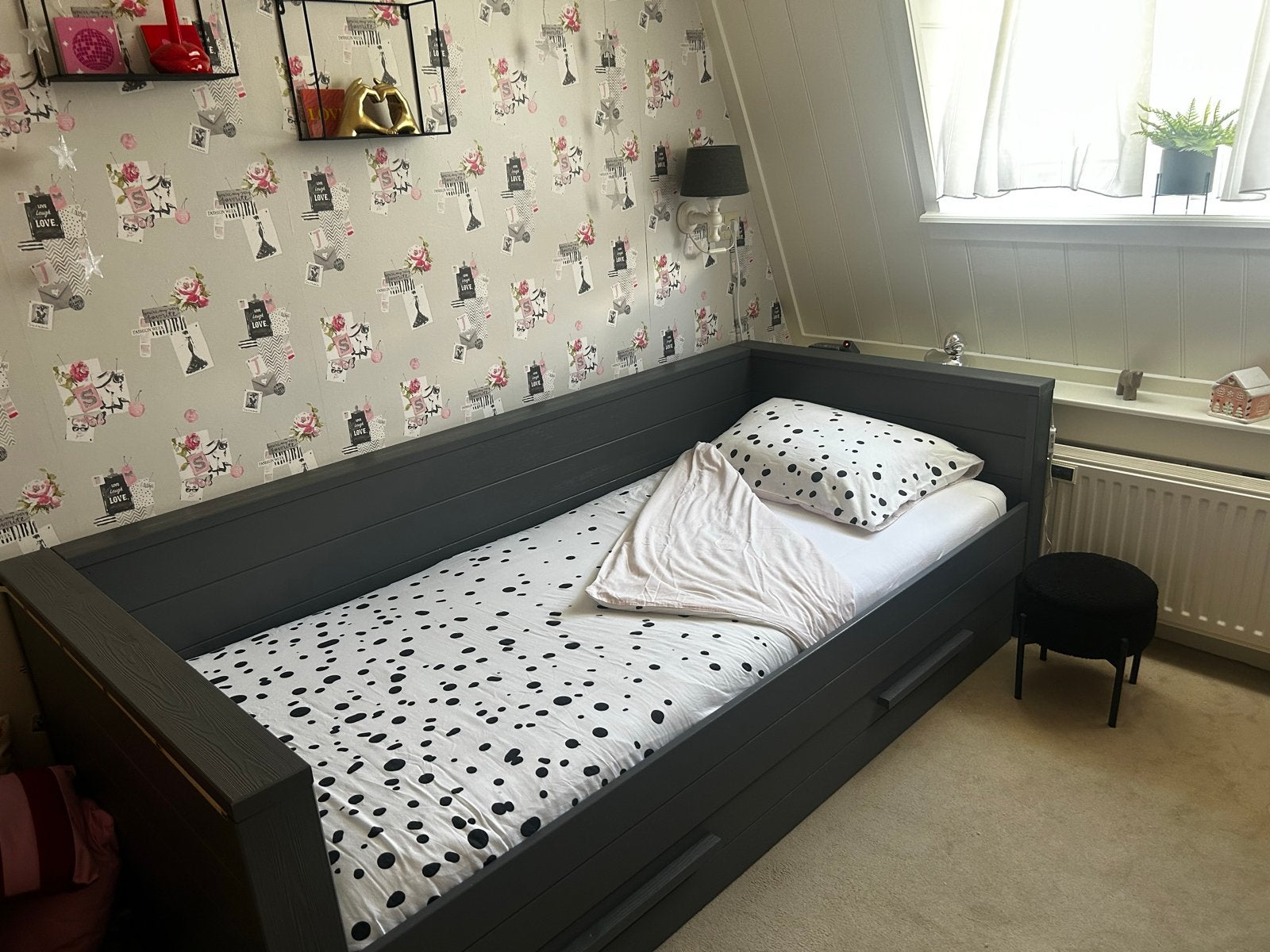 Woood bedbank met lade en bijpassend bureau - Grijs