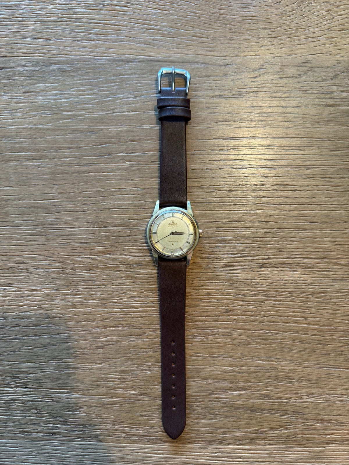 Omega Constellation Gold pie pan Capped, Overige merken, Leer, Verzenden, Polshorloge
