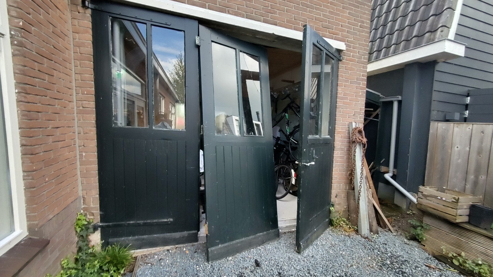groene deuren loods, Gebruikt, Garagedeur, 200 tot 215 cm, Glas