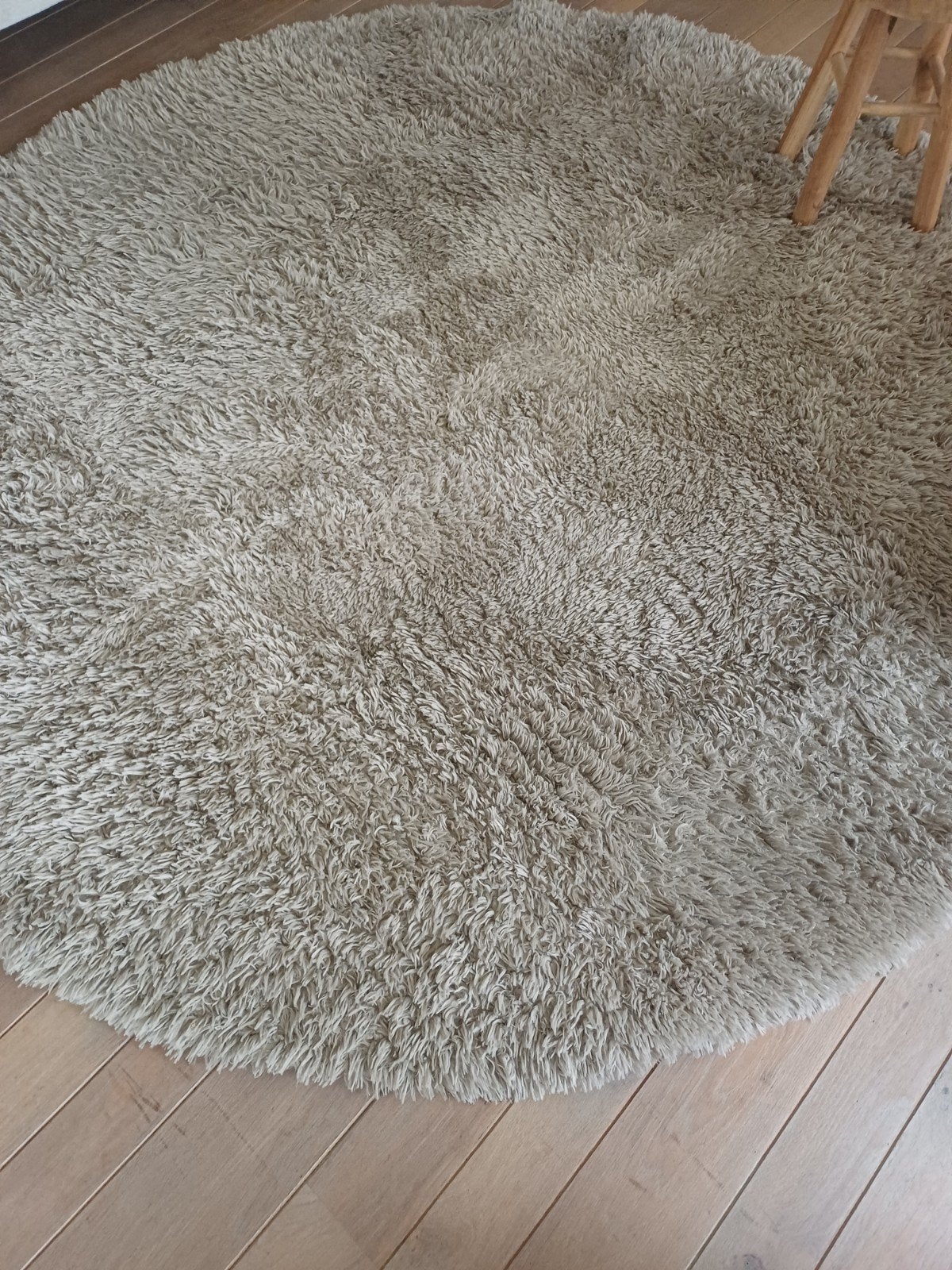 Rond vloerkleed hoogpolig kleur beige 205x207, Ophalen, Gebruikt, Beige, Rond