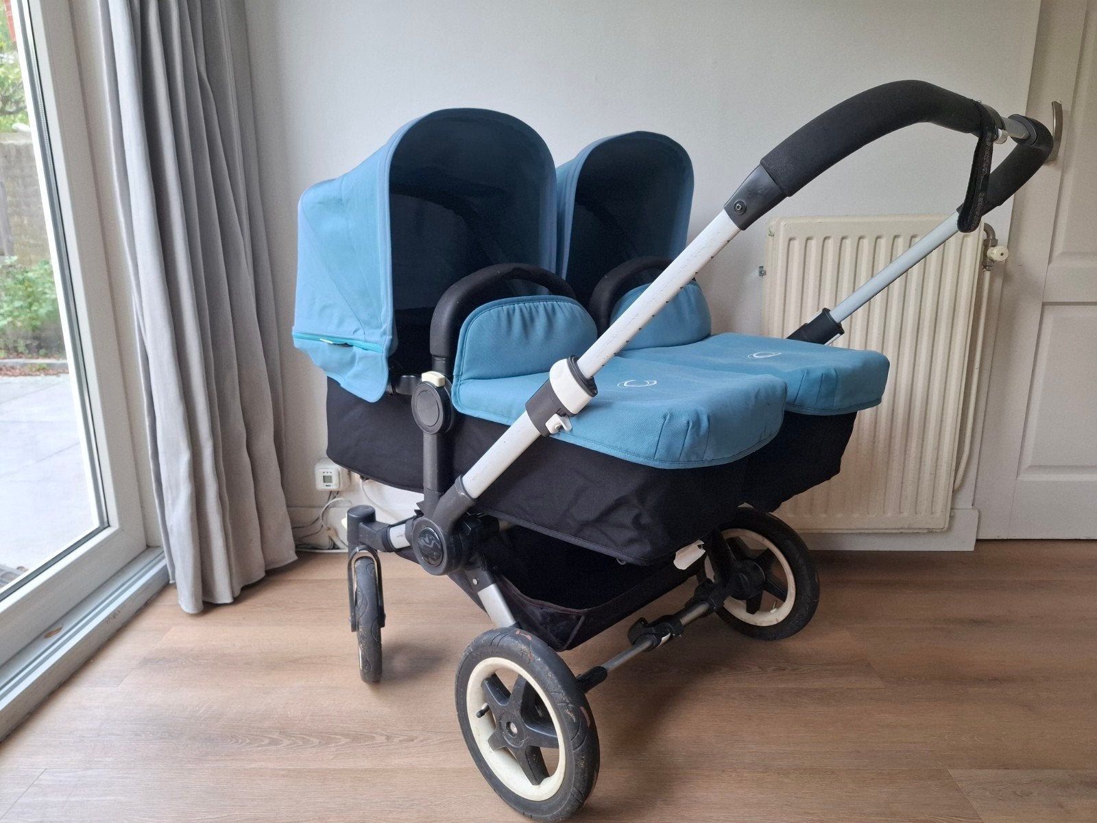 Bugaboo Donkey Tweeling Kinderwagen Petrol Blue, Compleet, Gebruikt, Bugaboo, Met autostoeltje, Ophalen
