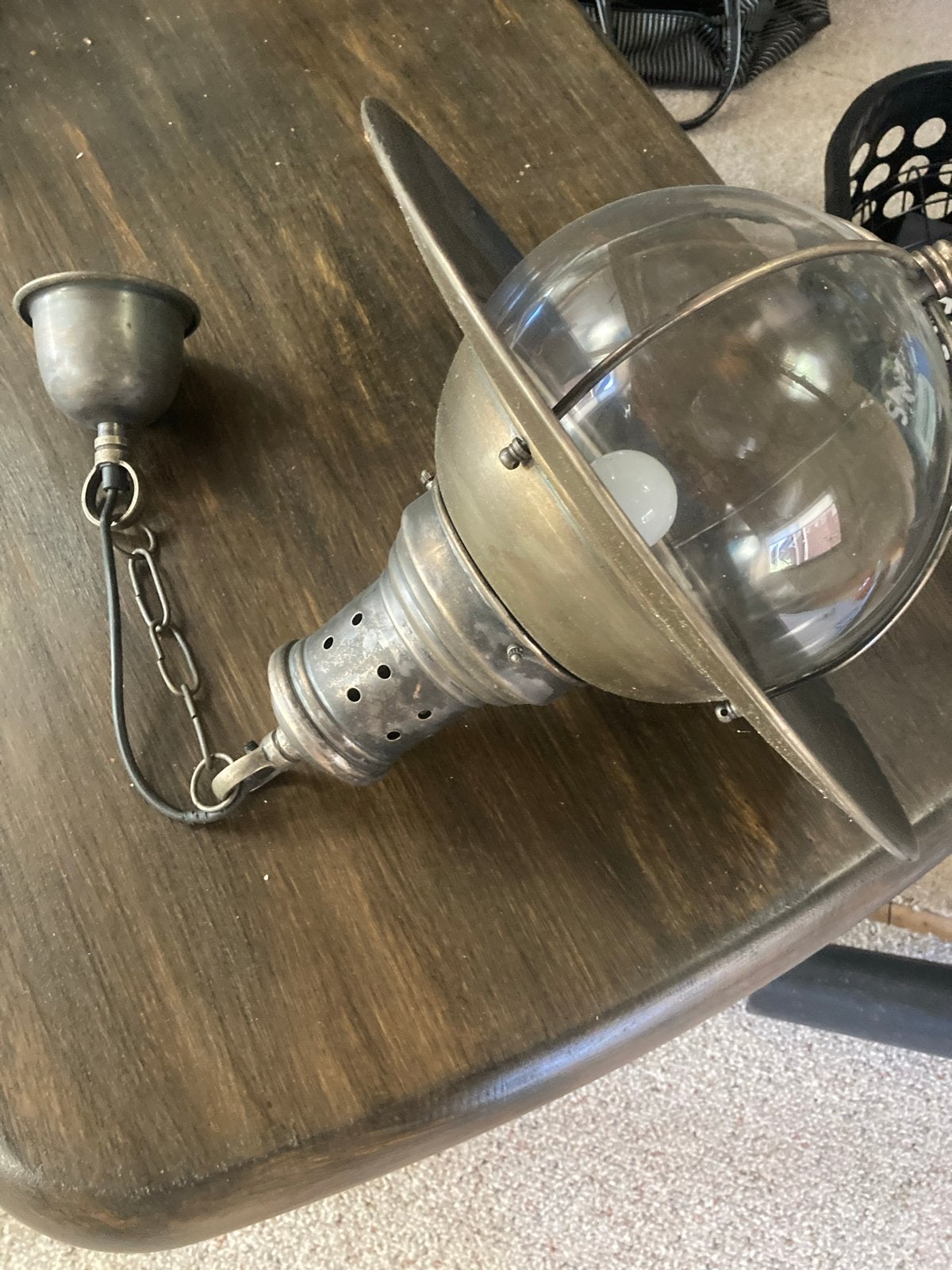 Antieke scheepslamp / hanglamp - messing en glas, Ophalen