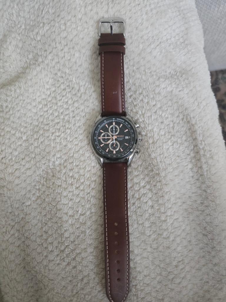 Seiko Chronograph Herenhorloge 45 mm - Stalen Sporthorloge, Seiko, Leer, Staal, Polshorloge