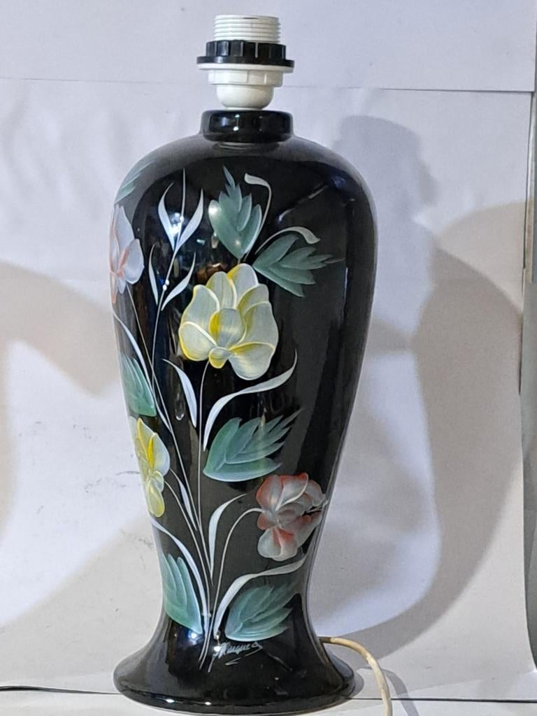 Vintage Keramiek Lampvoet - glasglazuur en bloemen, Antiek en Kunst, Ophalen of Verzenden