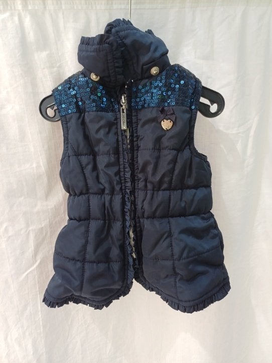 Stoere donkerblauwe bodywarmer met paillettes mt 74 Le Chic, Meisje, ., Ophalen of Verzenden, Zo goed als nieuw