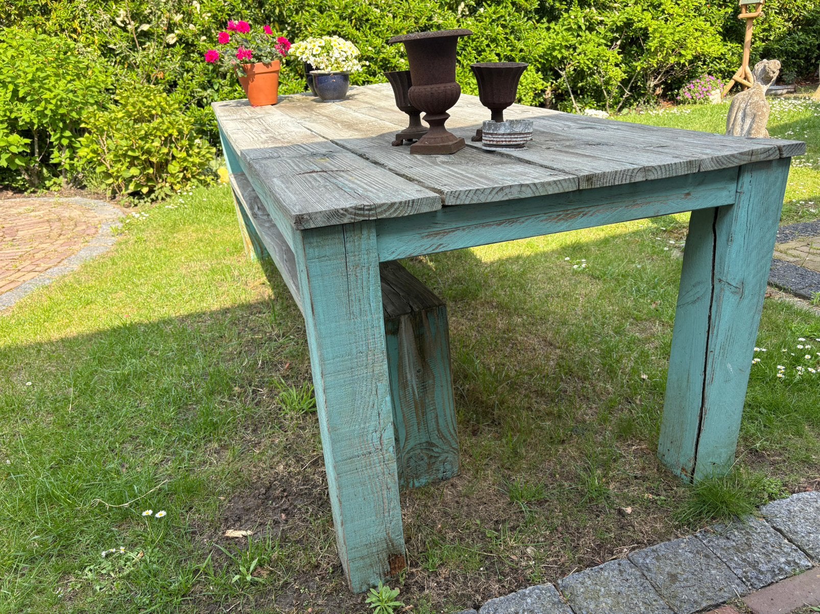 Tuintafel en bankjes 239-97 cm te koop, Ophalen, Gebruikt, Rechthoekig, Hout
