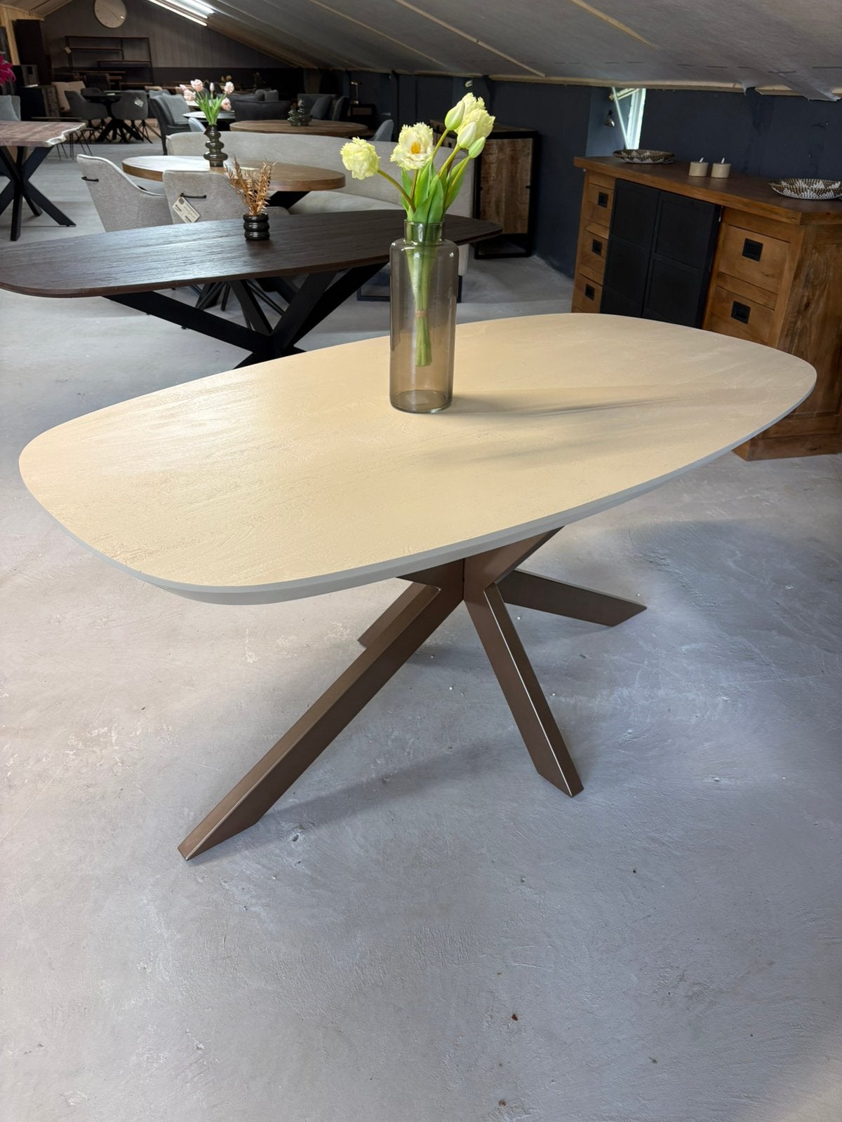 Madison Sand eettafel 160 cm – NIEUW, Huis en Inrichting, Tafels | Eettafels, Ophalen, 50 tot 100 cm, Ovaal, Nieuw