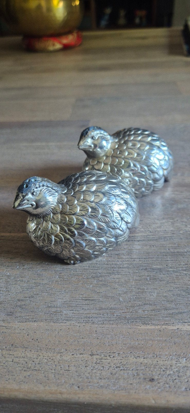 Verzilverde Vintage Zoutstrooier Kwartels - Set van 2, Ophalen of Verzenden, Zilver
