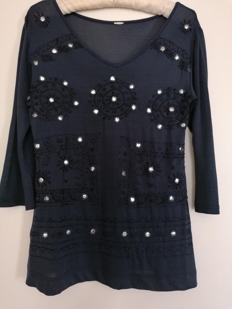 MOOIE donkerblauwe top met spiegeltjes van Didi mt. S, Blauw, Didi, Ophalen of Verzenden, Zo goed als nieuw