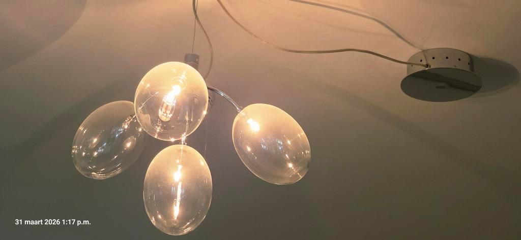 ProSecco 4-lichts design hanglamp halogeen 4x 20W, Gebruikt, 50 tot 75 cm, Ophalen of Verzenden, Glas