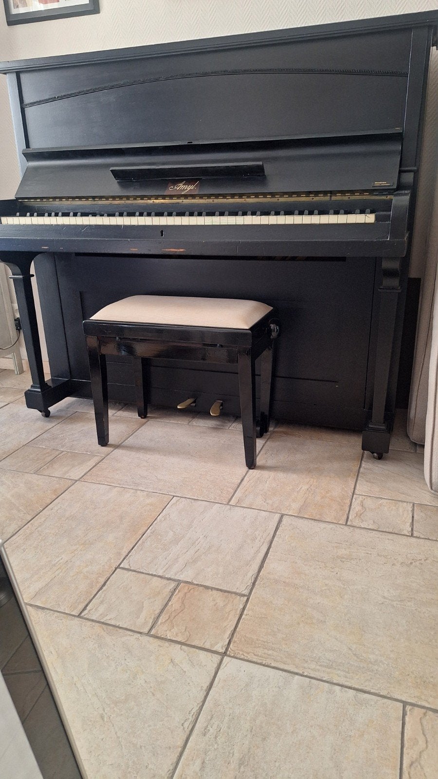 Zwarte piano met pianobankje, Ophalen, Gebruikt, Zwart, Piano