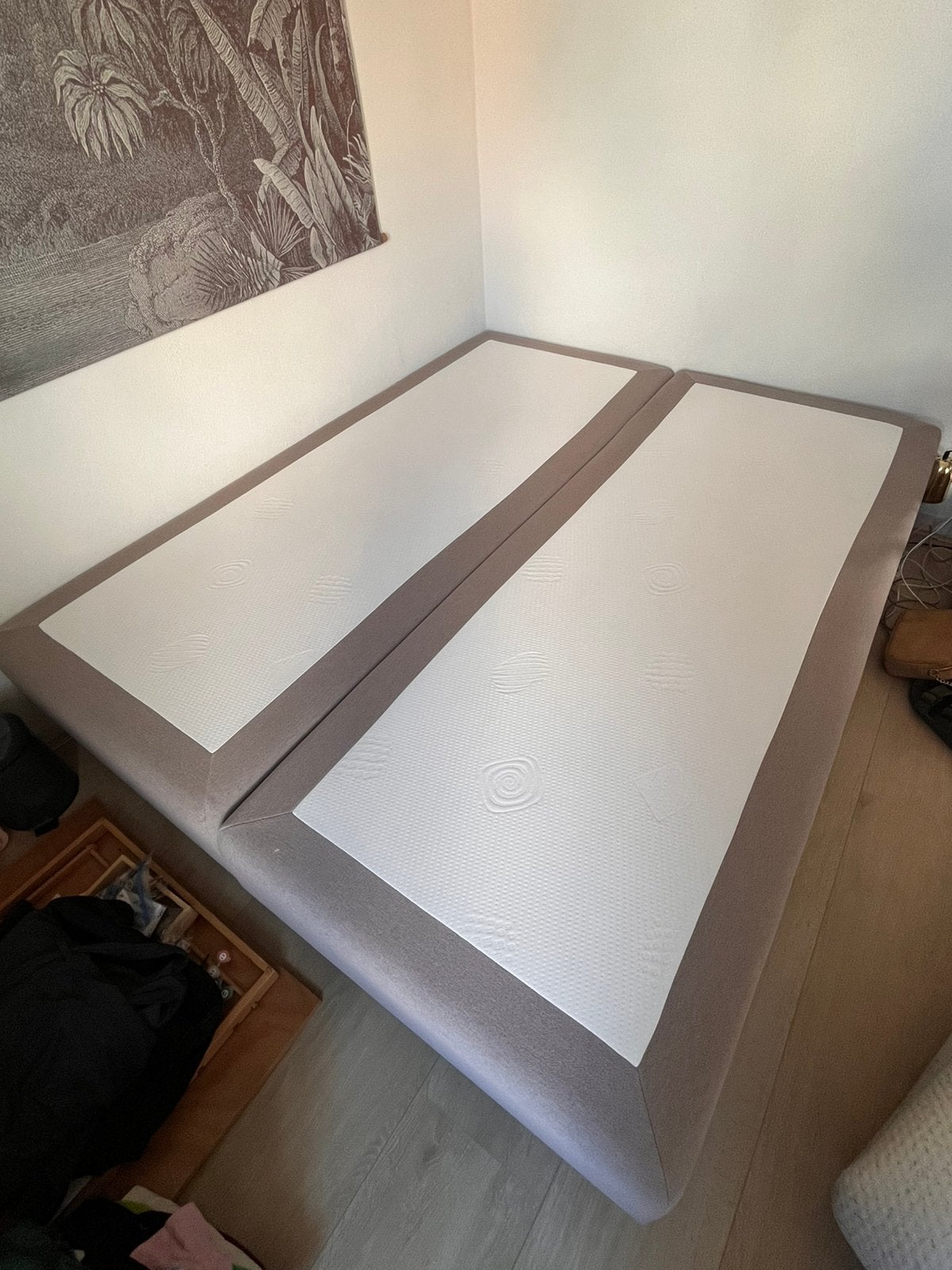 Boxspring 160x200 cm (2 x 80x200), Ophalen, Grijs, Tweepersoons, Zo goed als nieuw