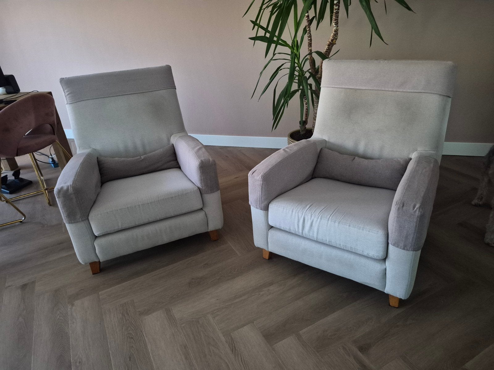2 gebruikte stoelen met wasbare bekleding, Ophalen, Gebruikt, 75 tot 100 cm, Stof