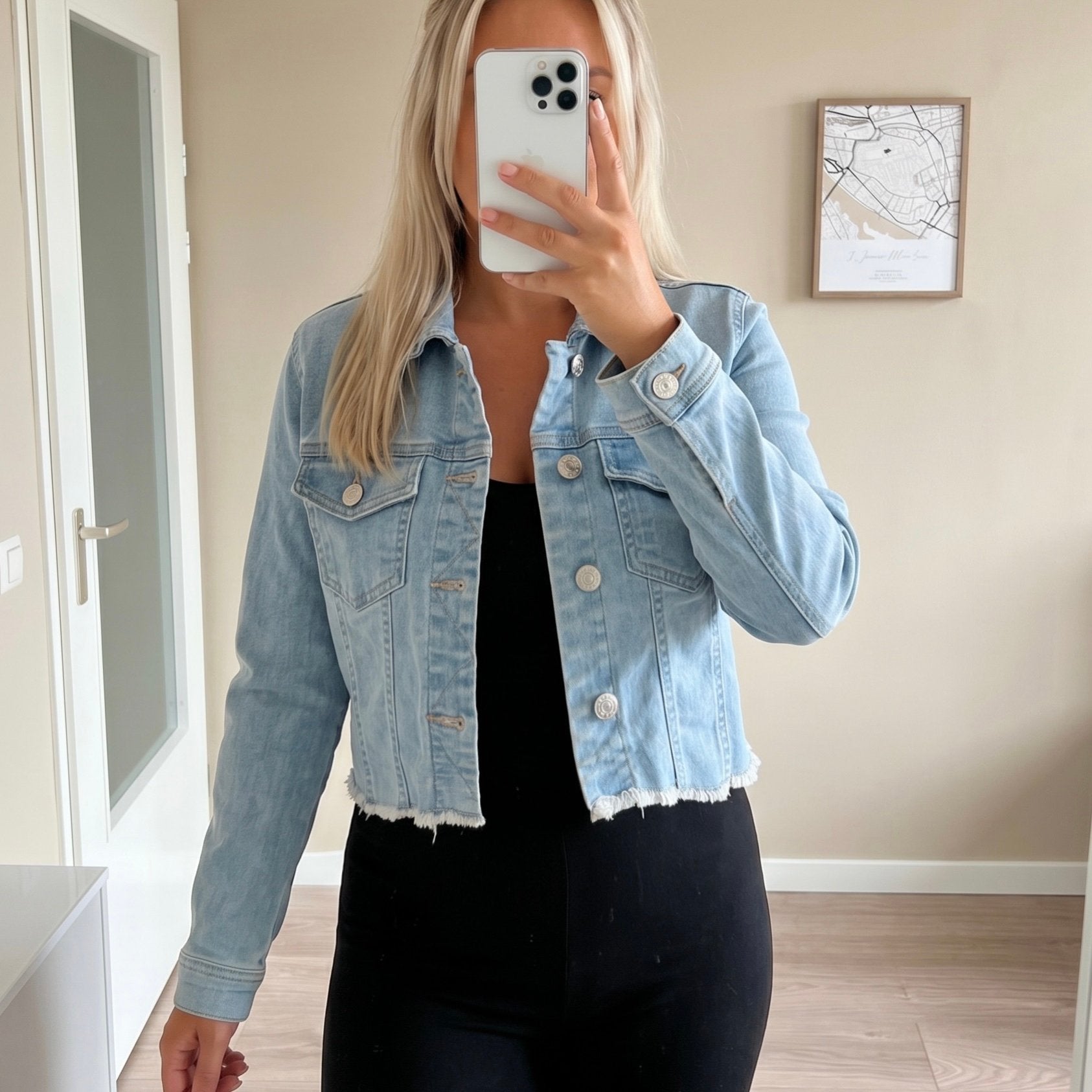 Kort cropped denim spijkerjas ONLY maat L, Verzenden, Zo goed als nieuw, Maat 42/44 (L), Blauw