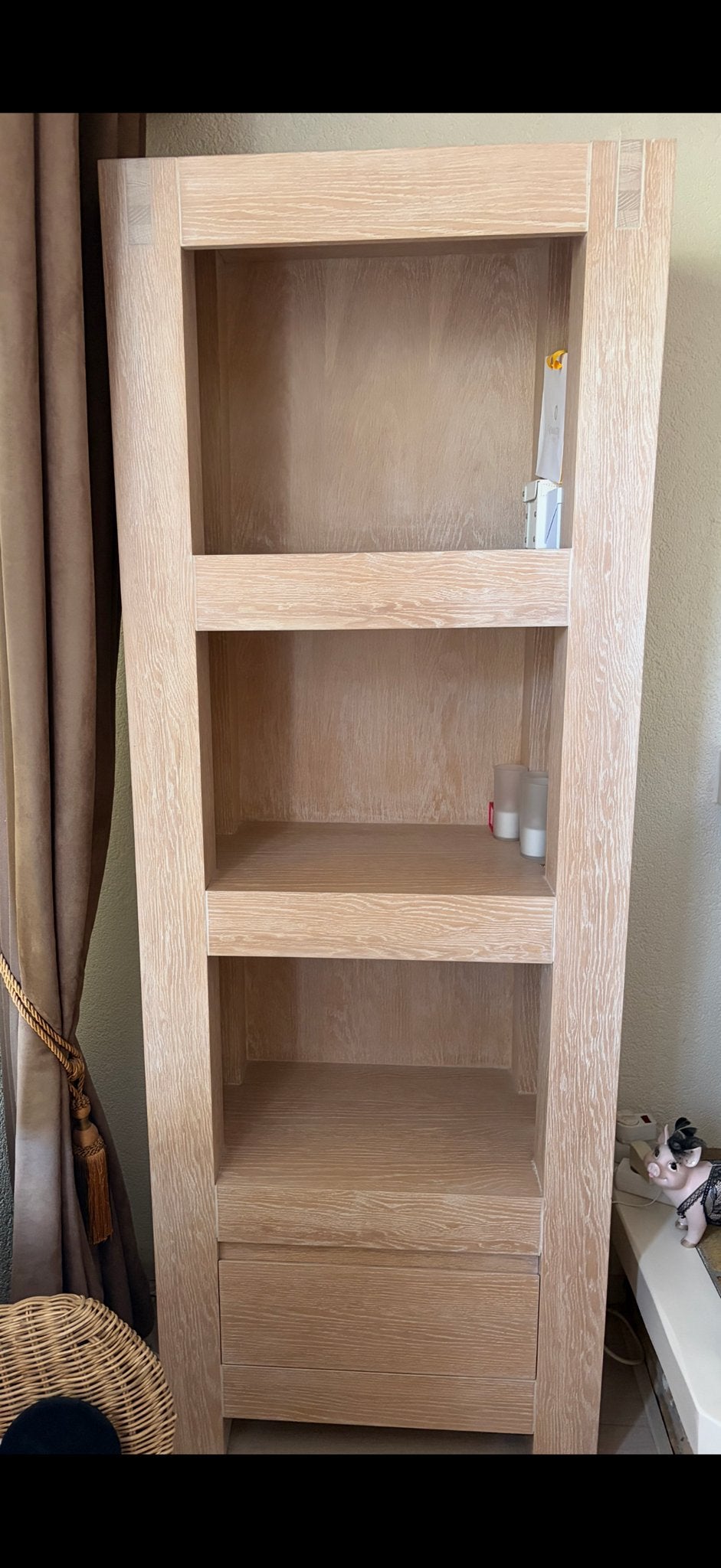 Massief eiken white wash kast 195x70x40 cm, Ophalen, Met plank(en), Gebruikt, Eikenhout