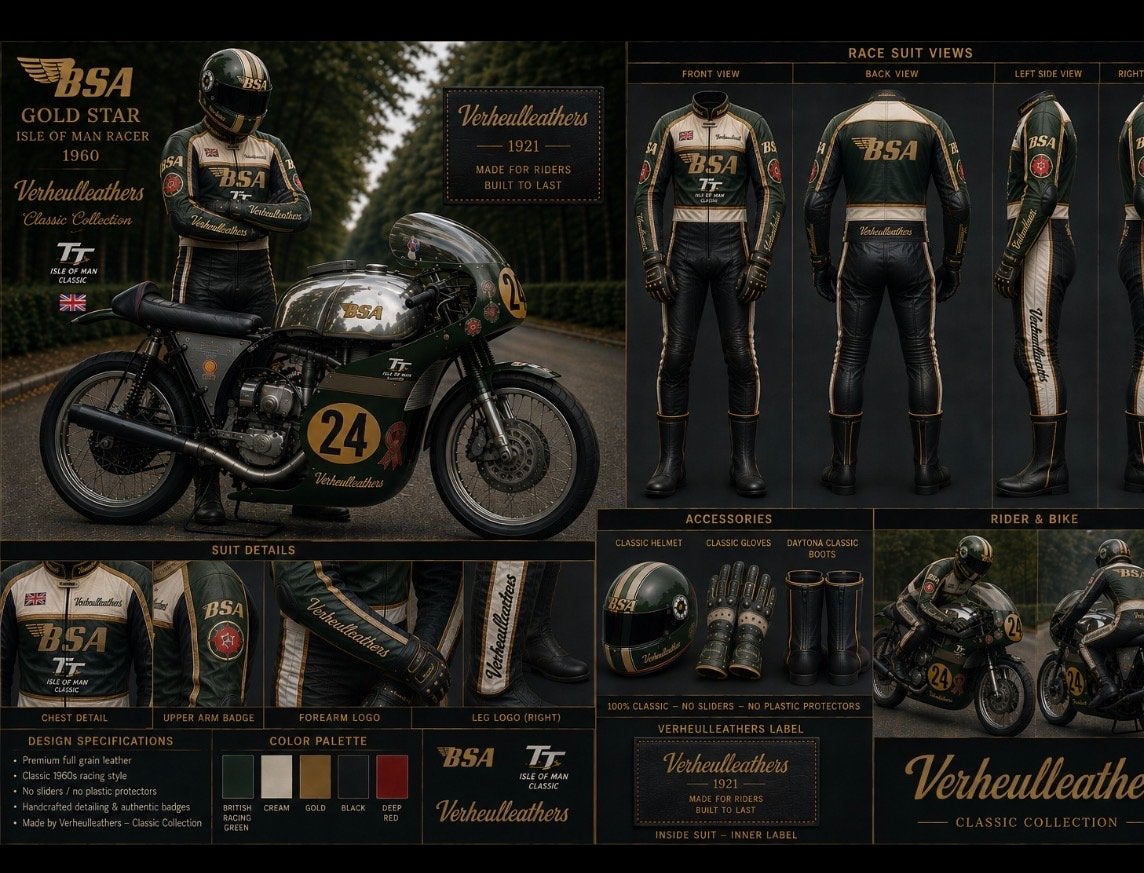 Verheulleathers BSA Gold Star Racepak (Leder), Motoren, Ophalen of Verzenden, Nieuw met kaartje, Heren, Combipak