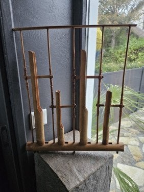 Mooi groot vintage angklung indonesisch bamboe muziekinstrum, Wanddecoratie, Ophalen of Verzenden, 48 cm, Indonesië