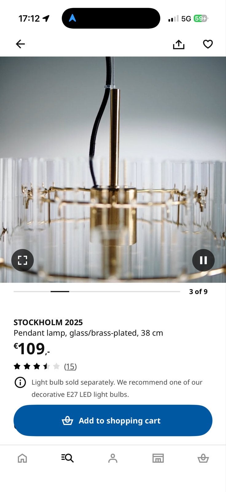 Nieuwe IKEA STOCKHOLM 2025 Hanglamp - Glas/Messing, Ophalen, Nieuw, Glas, Minder dan 50 cm