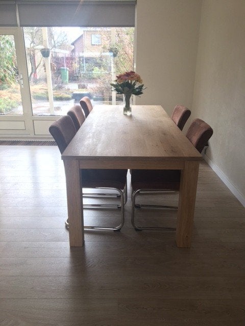 grote eiken tafel 250 x 100 cm nieuw onbehandeld 6 /8 pers,, Huis en Inrichting, Tafels | Eettafels, Ophalen, Gebruikt, Eikenhout