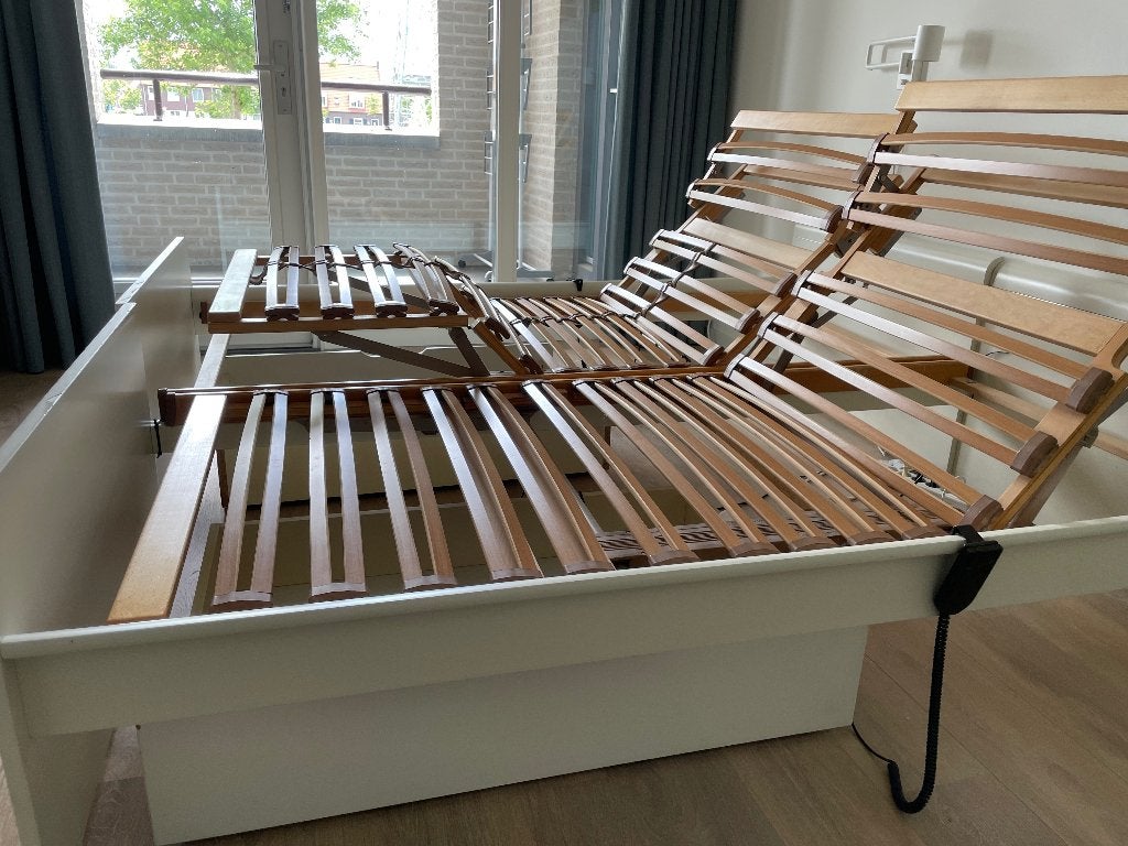 Elektrisch verstelbaar bed 2*1 persoons, Ophalen, 90 cm, Wit, Tweepersoons