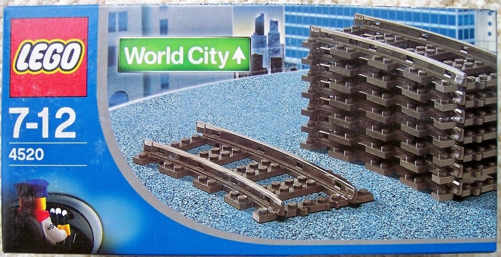 Lego 9v trein rails bocht 8 x 4520 dark grey, Gebruikt, Lego, Overige typen, Ophalen of Verzenden