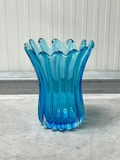 Vintage vaas jaren 70 design bloemenvaas retro vase blauw, Huis en Inrichting, Woonaccessoires | Vazen, Gebruikt, Blauw, ., 27 cm