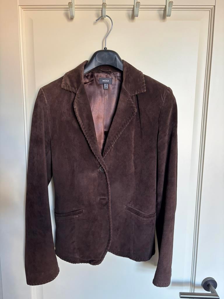 Echt suede colbert en rok Mexx donkerbruin, Ophalen of Verzenden, Gedragen, Maat 38/40 (M), Bruin