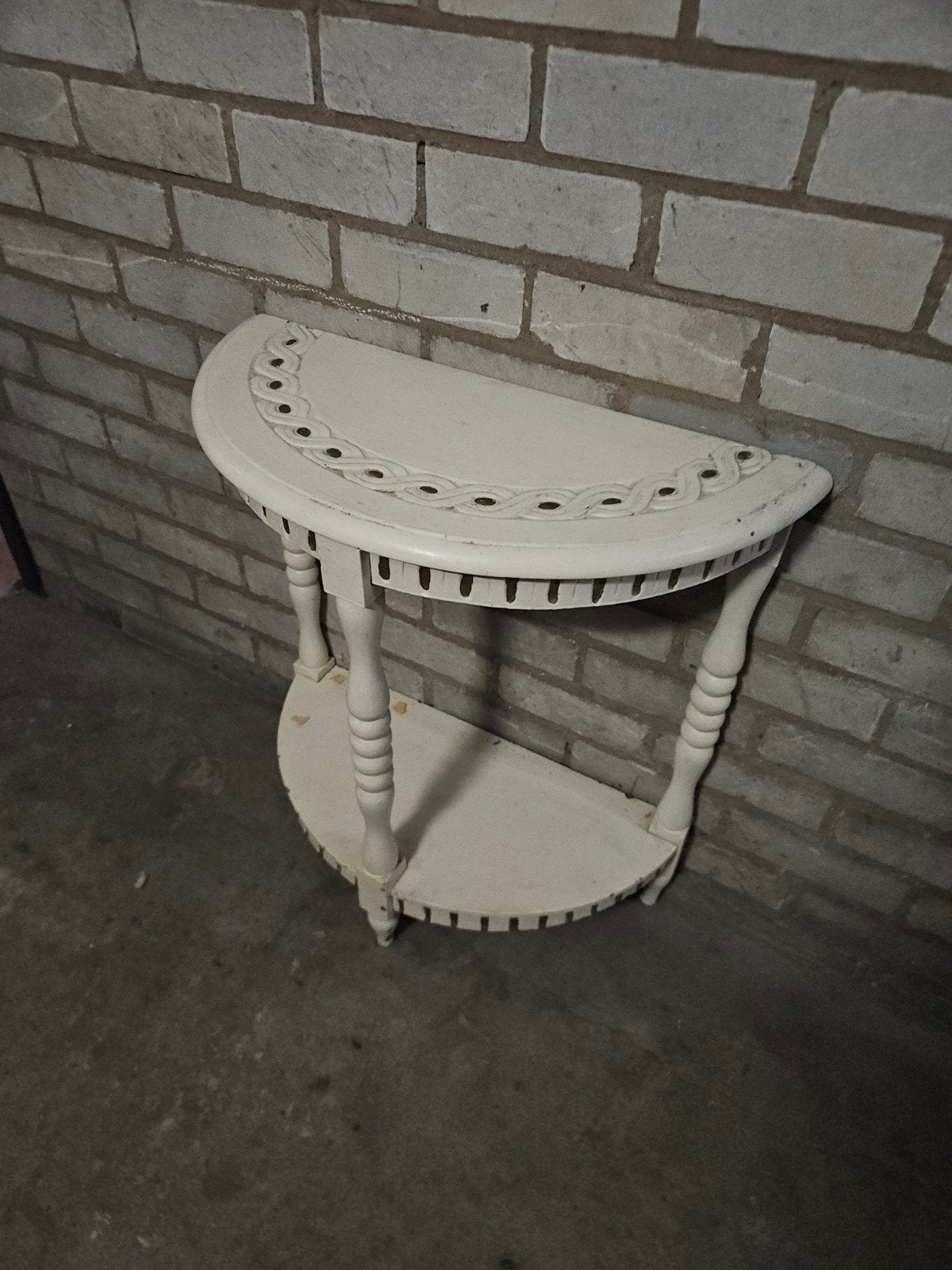 Vintage Halfronde Bijzettafel - Crème Wit Hout, Gebruikt, Vintage, Brocante, Landelijk, 55 tot 75 cm, Overige vormen