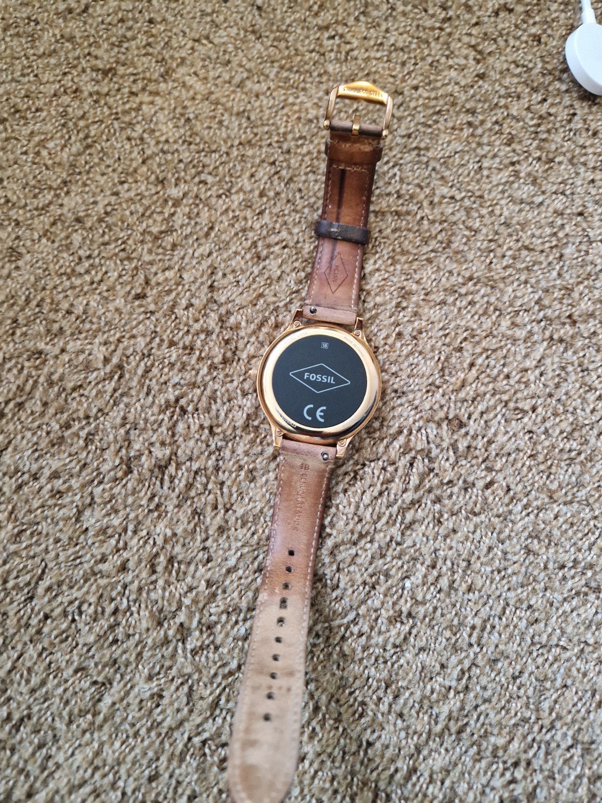 Fossil Q Smartwatch - Bruin leer, Roségoud, Ophalen, Gebruikt, Fossil, Hartslag