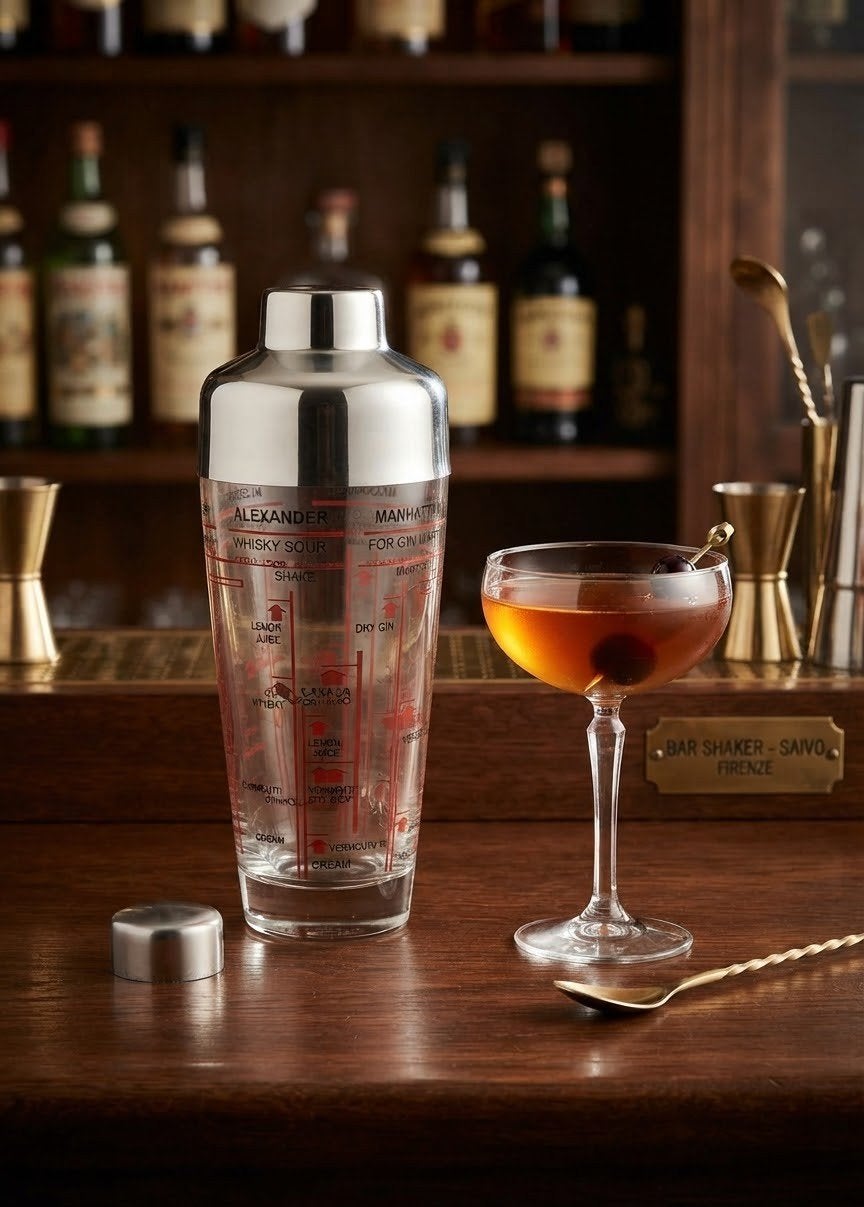 Cocktail Shaker met Recepten - Vintage Bar Shaker, Zilver, Ophalen of Verzenden, Zo goed als nieuw, Overige merken