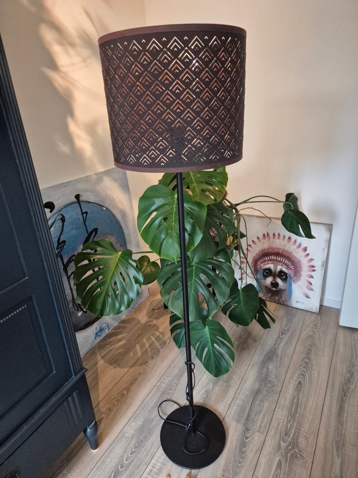 IKEA Staande Lamp met Gouden en Zwarte Lampenkap, Ophalen, Gebruikt, Modern, 100 tot 150 cm