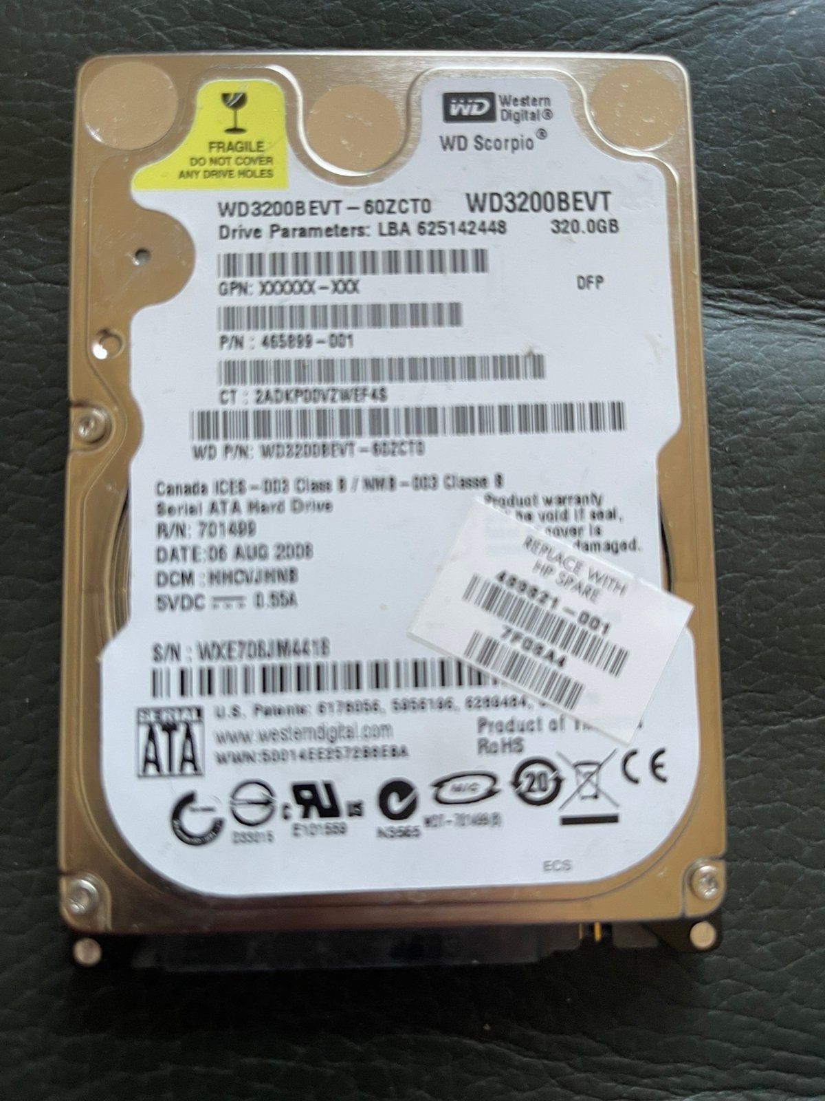 WD Scorpio 320GB 5400RPM 2.5” SATA HDD – WD3200BEVT, Intern, Gebruikt, 320GB, Ophalen of Verzenden