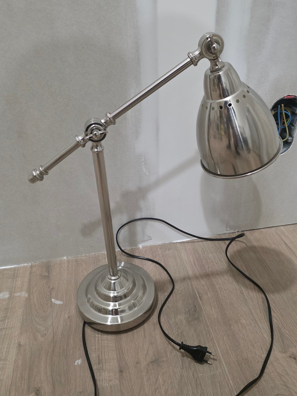 Verstelbare Tafellamp Zilverkleurig - Klassiek Design, Bureaulamp, Gebruikt, Overige merken, Verstelbaar