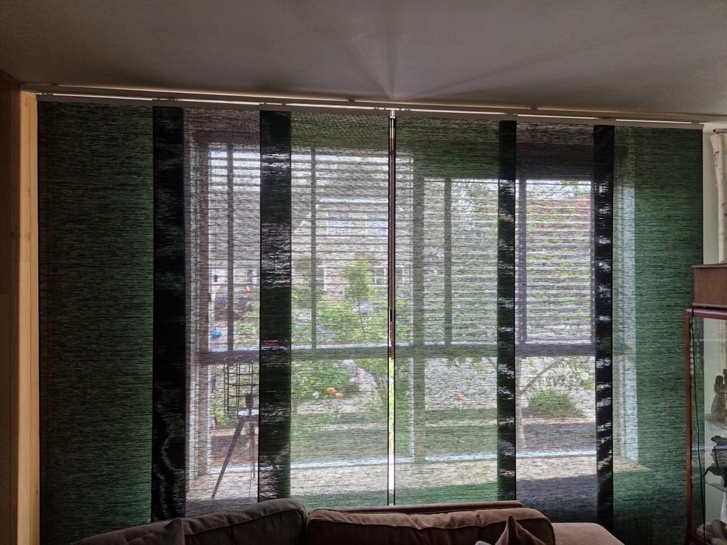 Paneel gordijnen, grijs en mosgroen, Ophalen, Zo goed als nieuw, Groen, 200 cm of meer
