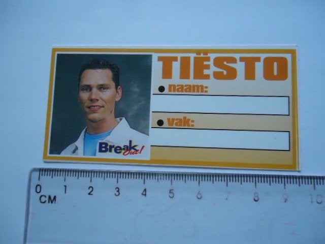 sticker oud DJ TIESTO school label etiket deejay retro, Ophalen of Verzenden, Zo goed als nieuw, Bedrijf of Vereniging