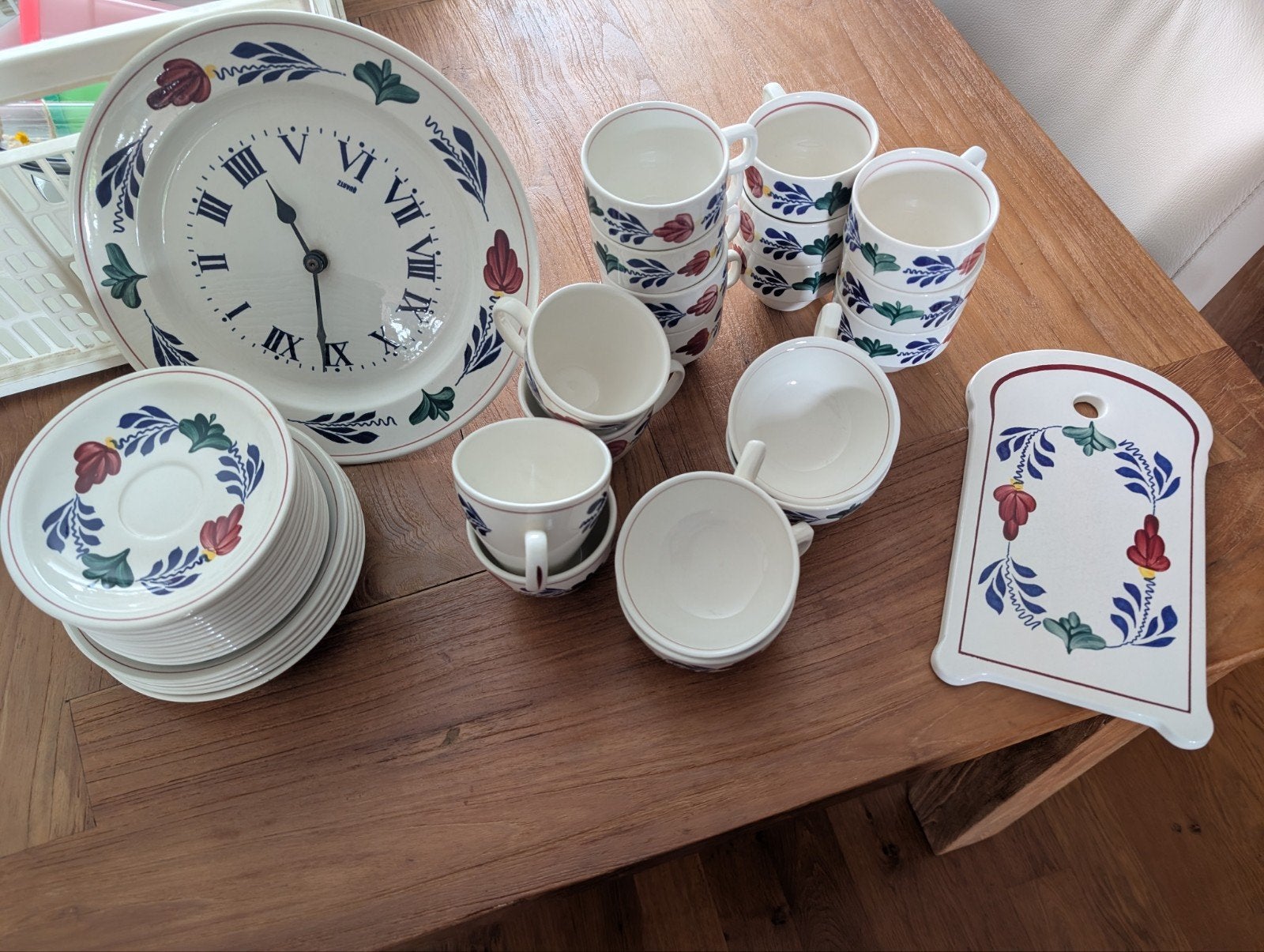 Boerenbont kop en schotels, klok en kaasplankje te koop, Huis en Inrichting, Keuken | Servies, Ophalen, Keramiek, Zo goed als nieuw
