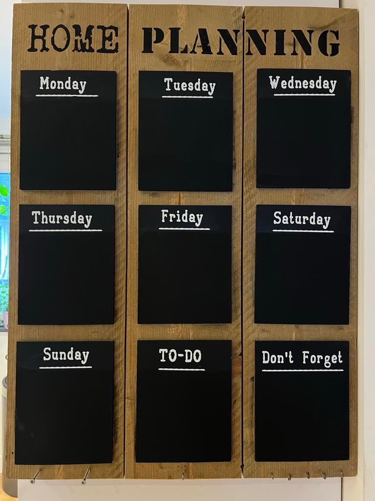 Steigerhout krijtbord met haakjes - Home Planning, Huis en Inrichting, Ophalen, Zo goed als nieuw, Krijtbord
