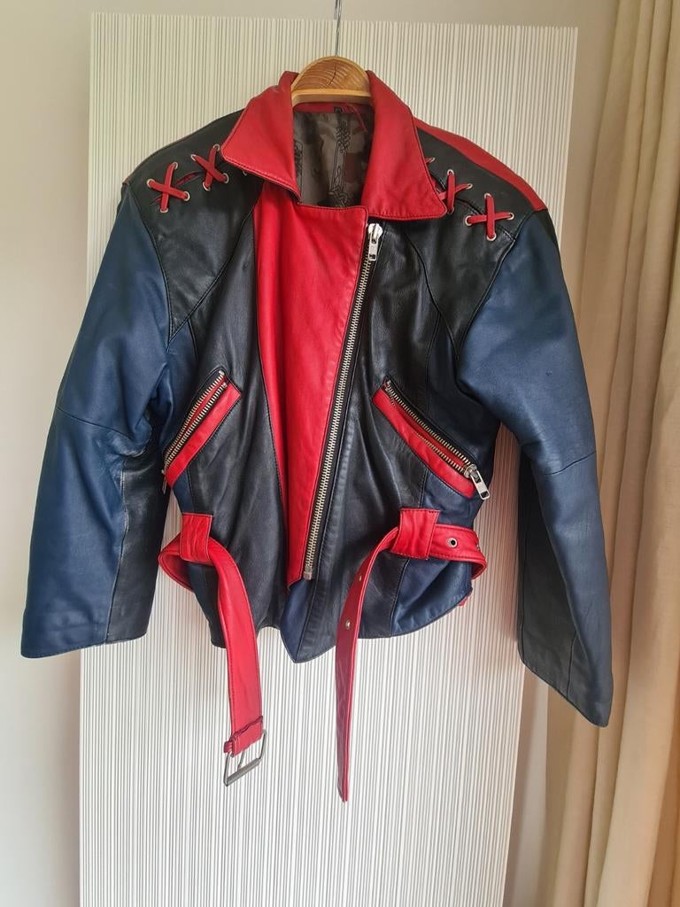 Motorjack leer vintage, Ophalen of Verzenden, Gedragen, Blauw