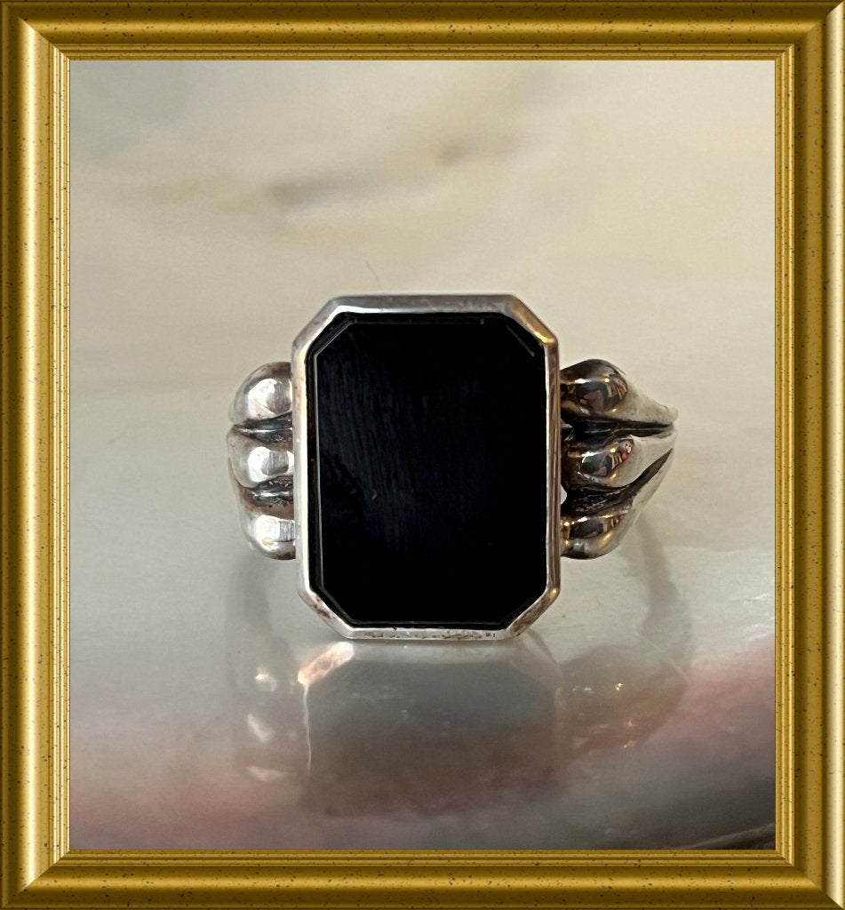 Zwarte zilveren zegelring, Ophalen of Verzenden, Zilver, Ring, Met edelsteen