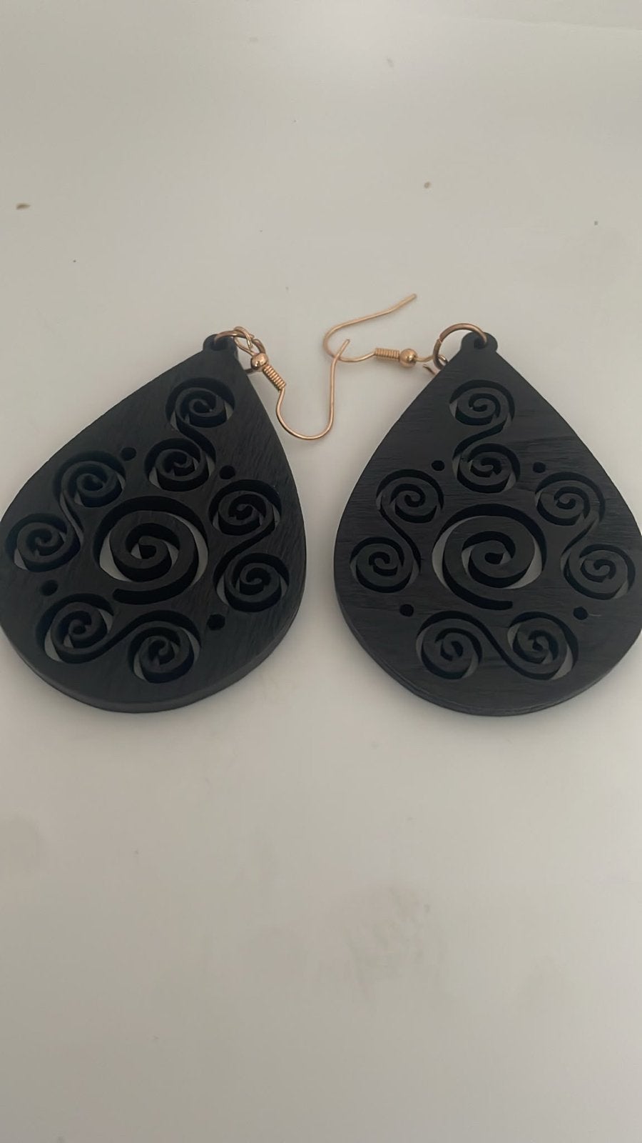 Nieuwe houten oorbellen met spiraalmotief, Overige materialen, Hangers, Verzenden, Zwart