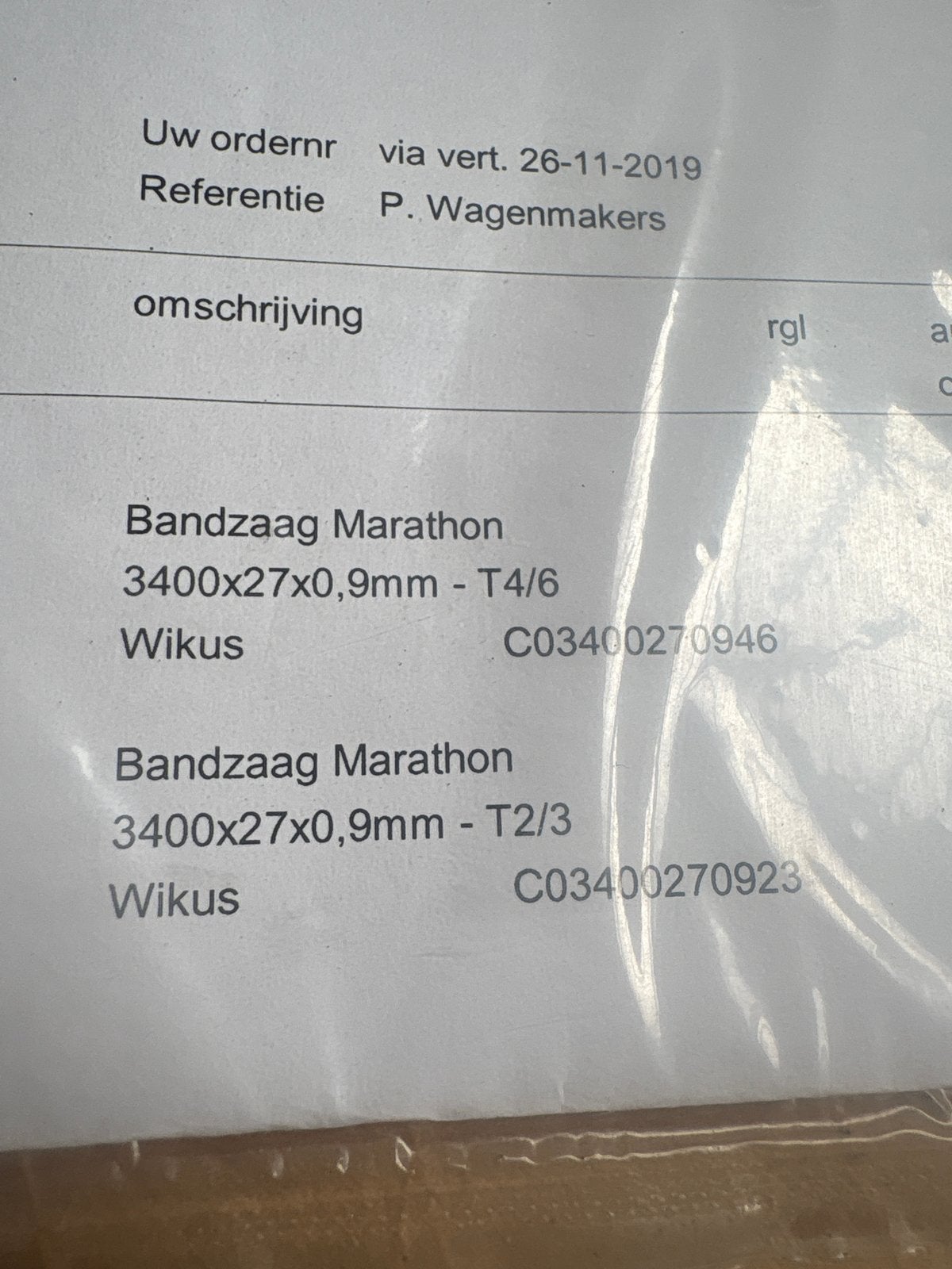 Wikus Bandzaag Marathon 3400x27x0,9mm, Ophalen of Verzenden, Nieuw, Minder dan 600 watt, Lintzaag