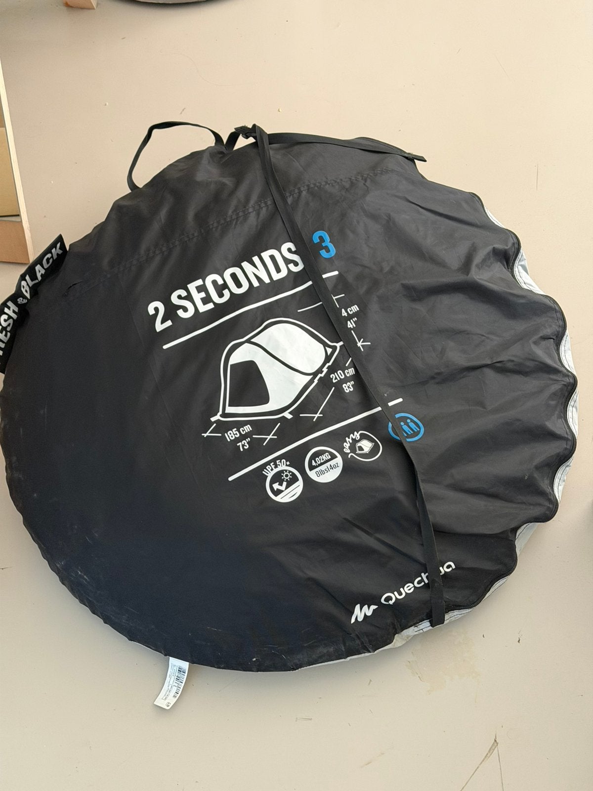 Quechua fresh & black pop-up tent camping 3 pers 2 seconds, Ophalen of Verzenden, Gebruikt, Tot en met 3