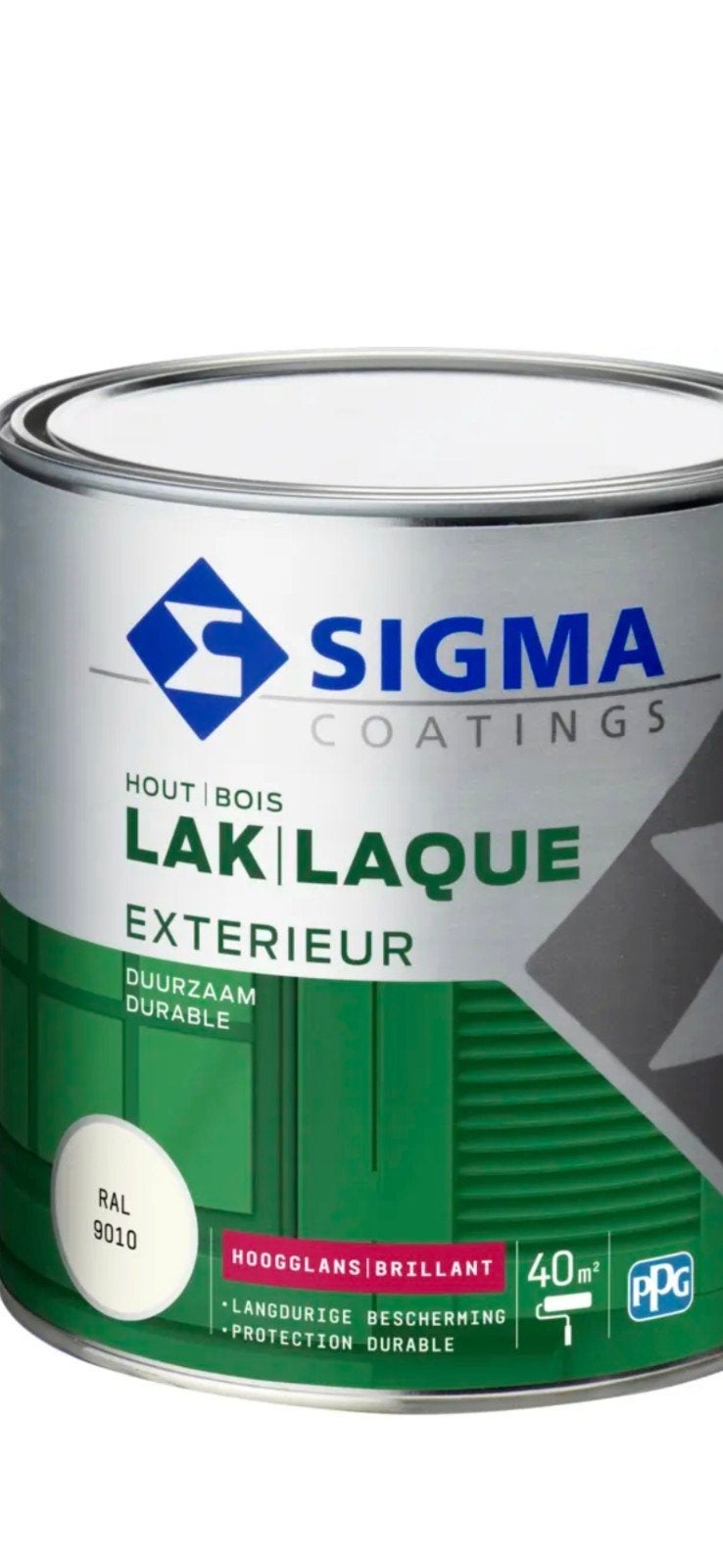 2blikken sigma hoogglans buitenlak 9010 2.5 liter, Ophalen, Nieuw, Wit, Lak