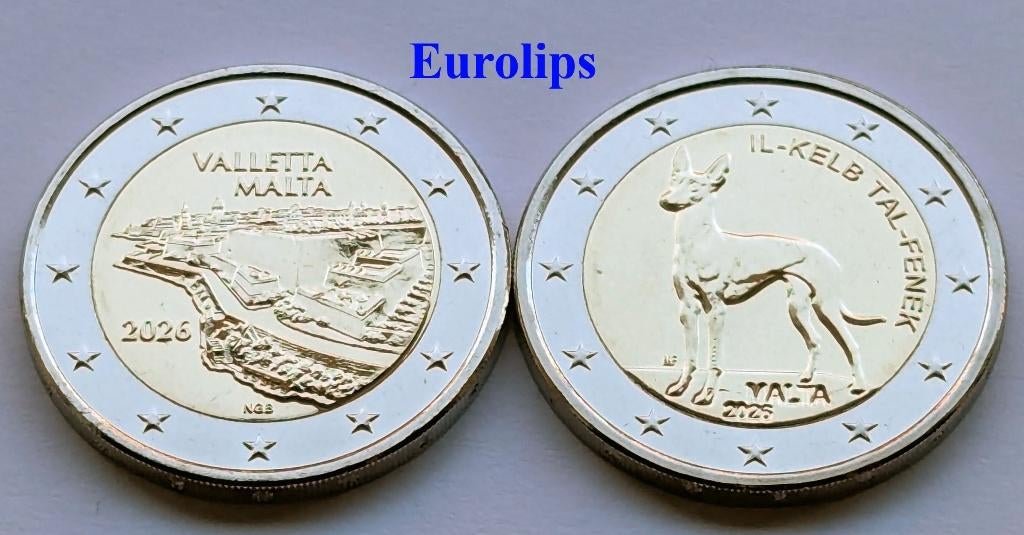 Malta speciale 2 euro 2026 Valletta + Hond UNC, Verzenden, Malta, 2 euro